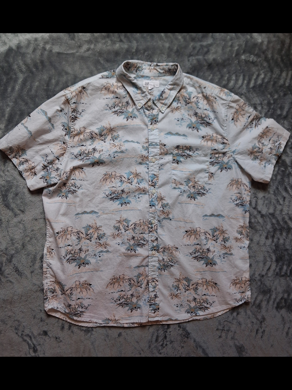 GAP XXL Tropical Palm Light Blue Print Short-Sleeve Button-Down Shirt